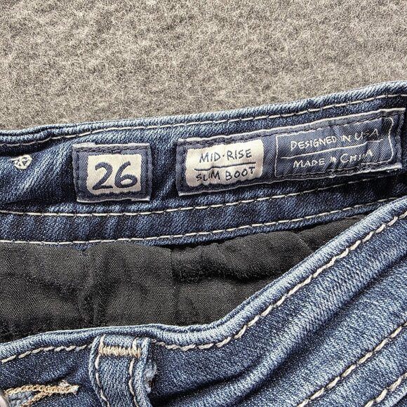 Miss Me Jeans Womens 26 Blue Mid-Rise Slim Boot Rhinestone Embellished Pockets - Picture 6 of 11